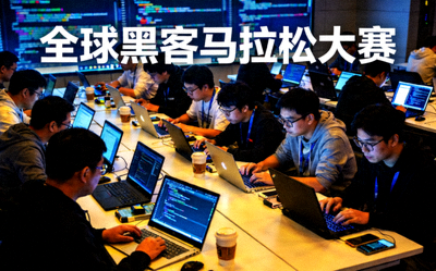 全球黑客马拉松大赛现场激烈编程竞技